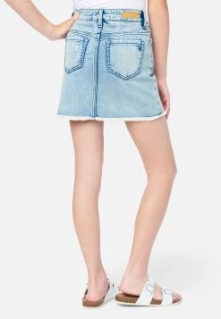 Adjmi Bottoms Distressed Rainbow-Button Denim Mini Skirt