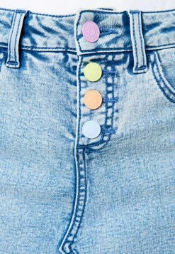 Adjmi Bottoms Distressed Rainbow-Button Denim Mini Skirt