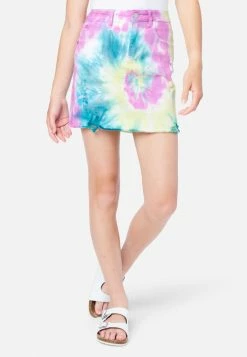 Adjmi Bottoms Tie-Dye Distressed High-Rise Denim Skirt