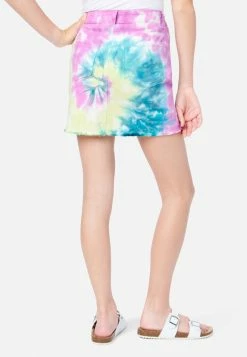 Adjmi Bottoms Tie-Dye Distressed High-Rise Denim Skirt