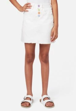 Adjmi Distressed Rainbow-Button Denim Mini Skirt Bottoms