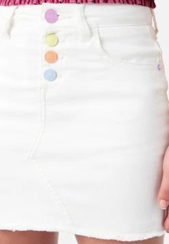 Adjmi Distressed Rainbow-Button Denim Mini Skirt Bottoms