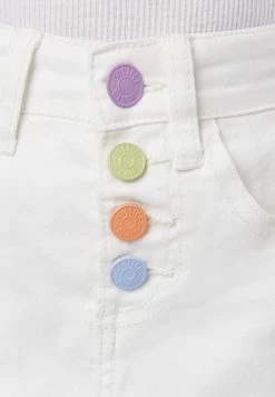 Adjmi Distressed Rainbow-Button Denim Mini Skirt Bottoms