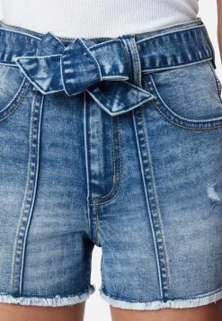 Adjmi Bottoms Tie-Waist Mini Mom Denim Shorts