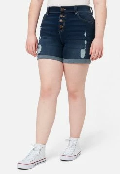 Adjmi Bottoms Distressed High-Rise Midi Denim Shorts