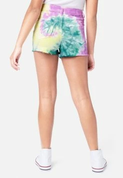 Adjmi Tie-Dye Distressed Mini Mom Denim Shorts