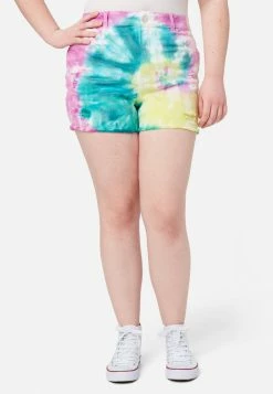 Adjmi Tie-Dye Distressed Mini Mom Denim Shorts