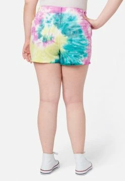 Adjmi Tie-Dye Distressed Mini Mom Denim Shorts