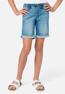 Adjmi Distressed Pull-On Girlfriend Bermuda Denim Shorts Bottoms