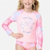 Inmocean Tie-Dye Raglan Rash Guard Bikini Swim Set