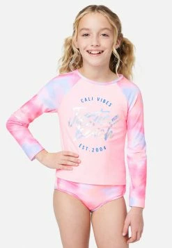 Inmocean Tie-Dye Raglan Rash Guard Bikini Swim Set