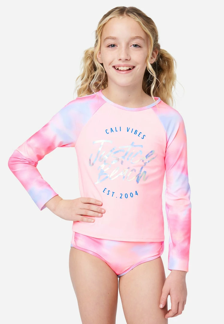Inmocean Tie-Dye Raglan Rash Guard Bikini Swim Set 3 Inmocean Tie-Dye Raglan Rash Guard Bikini Swim Set