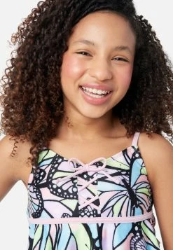 Inmocean Patterned Lace-Up Tankini Swim Set