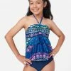 Inmocean Patterned Ruffle Halter Tankini Swim Set