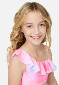 Inmocean Tie-Dye Ruffle Asymmetrical Bikini Swim Set