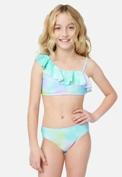 Inmocean Tie-Dye Ruffle Asymmetrical Bikini Swim Set