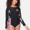 Inmocean Floral Tie-Back Rash Guard One-Piece Swimsuit