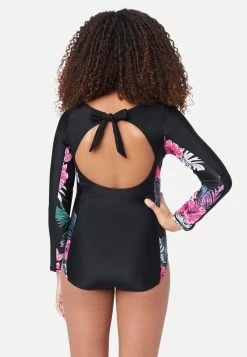 Inmocean Floral Tie-Back Rash Guard One-Piece Swimsuit