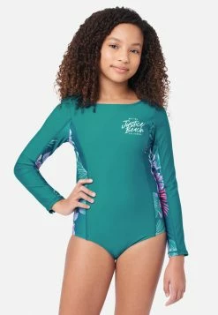 Inmocean Floral Tie-Back Rash Guard One-Piece Swimsuit