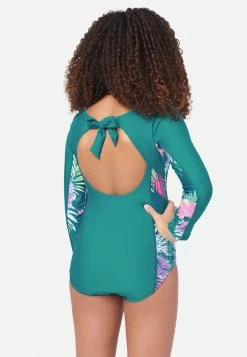 Inmocean Floral Tie-Back Rash Guard One-Piece Swimsuit